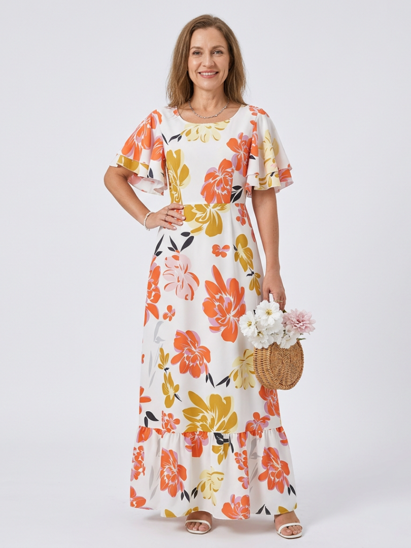 short maxi dress with sleeves Elowen