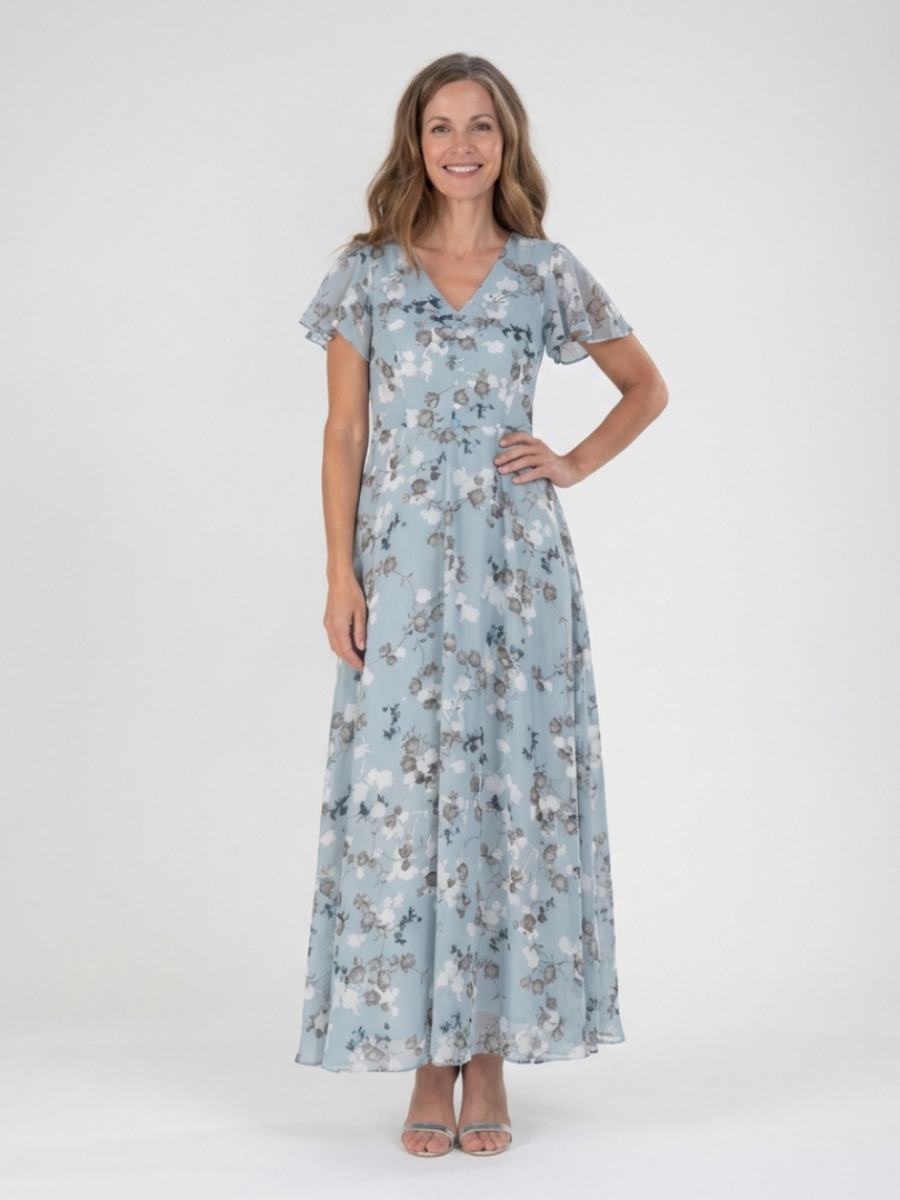blue floral chiffon maxi dress Blue Floral Chiffon Maxi Dress: Lightweight Holiday Sundress