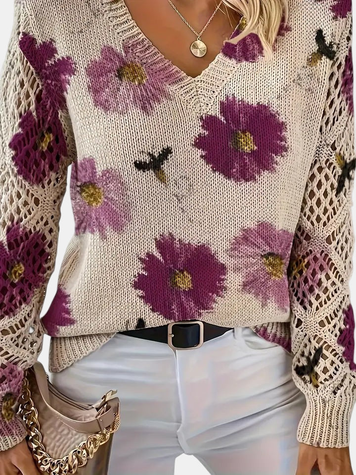 Amira™ | Floral Knit V-Neck Sweater