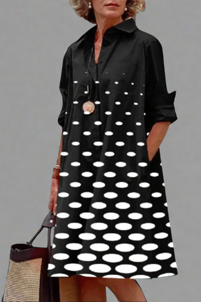 faith midi dress Women's Midi Dress Shirt Dress Casual Dress Fashion Modern Daily Beach Weekend Regular Fit Dot Long Sleeve Shirt Collar Black White Red Spring Fall
