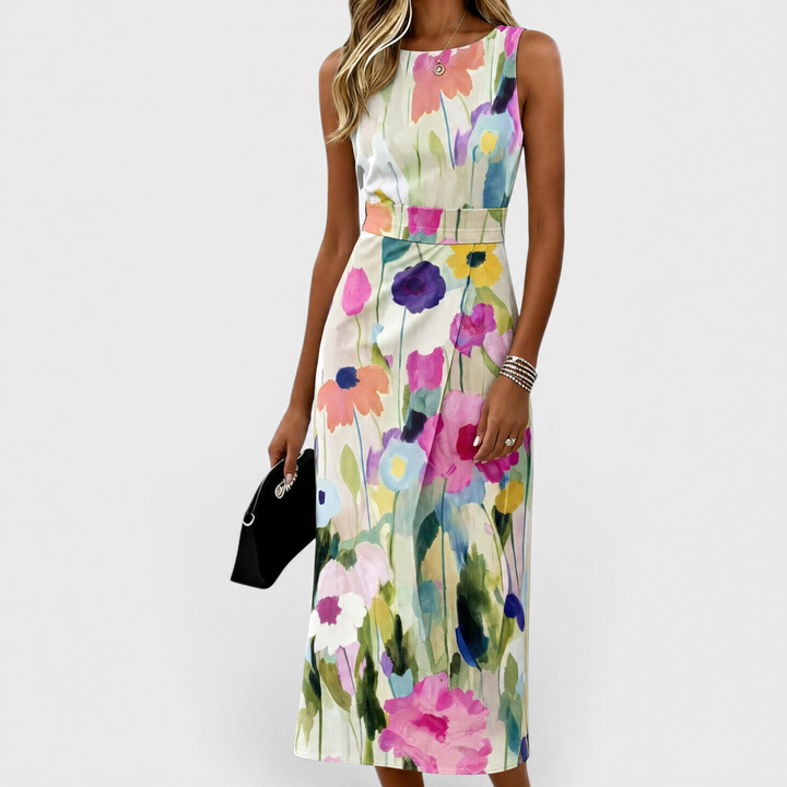 Carmina | Watercolor Floral Sleeveless Midi Dress