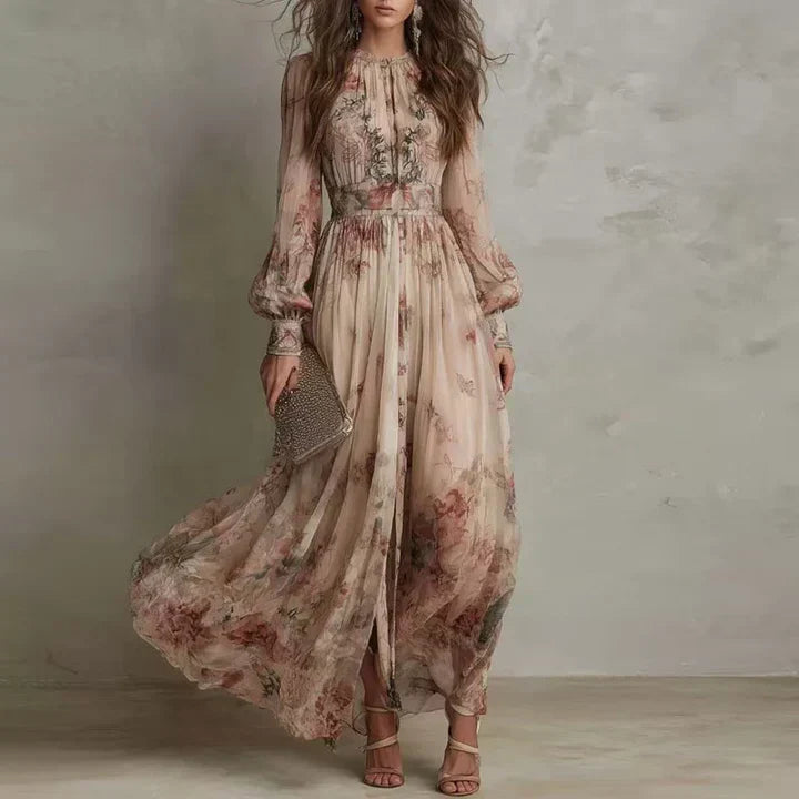 Amelia | Vintage Floral High-Waist Maxi Dress