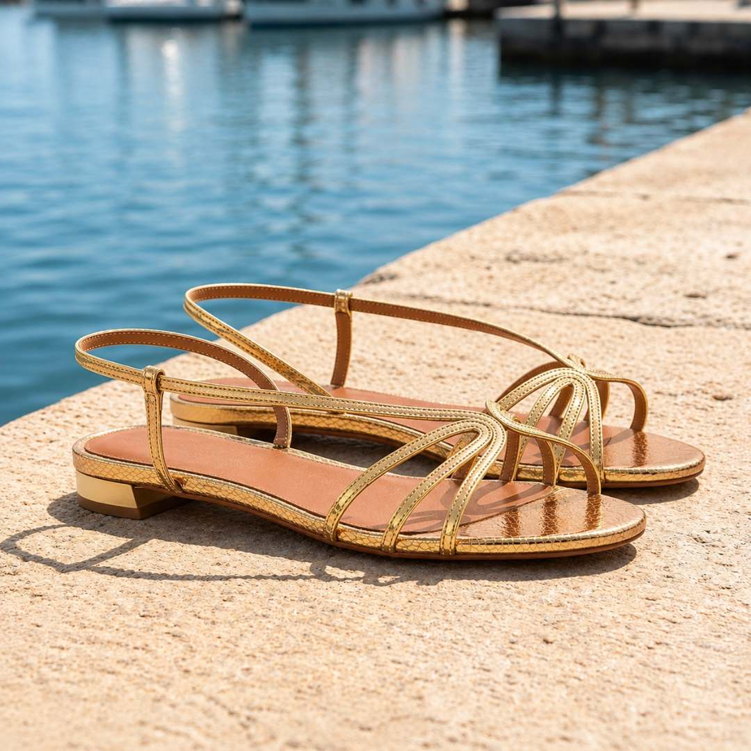 Amelia | Metallic Bow Flat Sandals