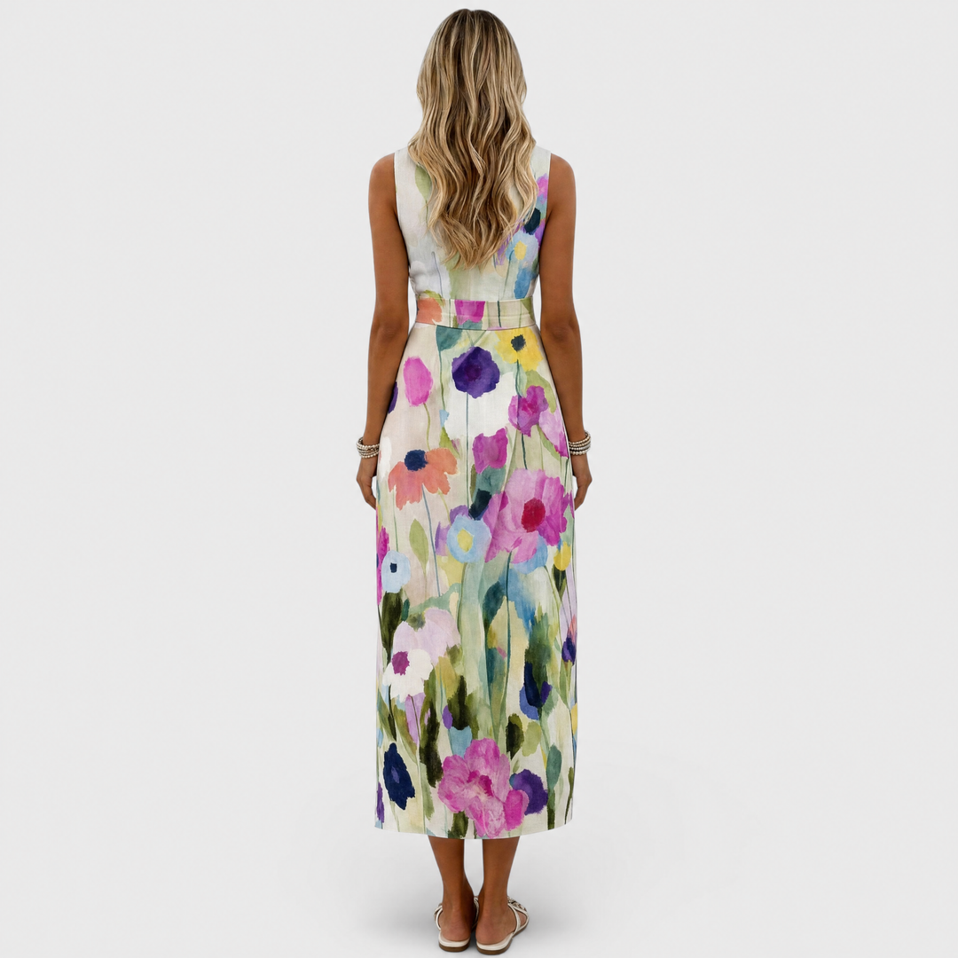 Carmina | Watercolor Floral Sleeveless Midi Dress