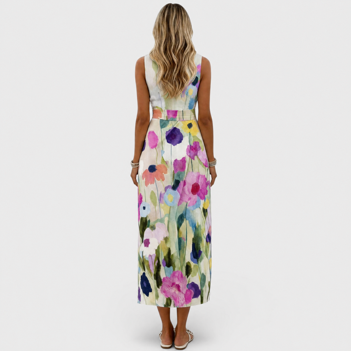 Carmina | Watercolor Floral Sleeveless Midi Dress