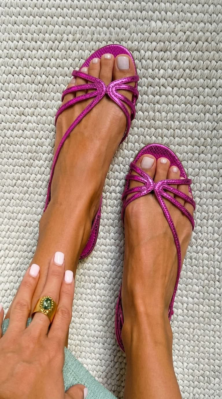 Amelia | Metallic Bow Flat Sandals