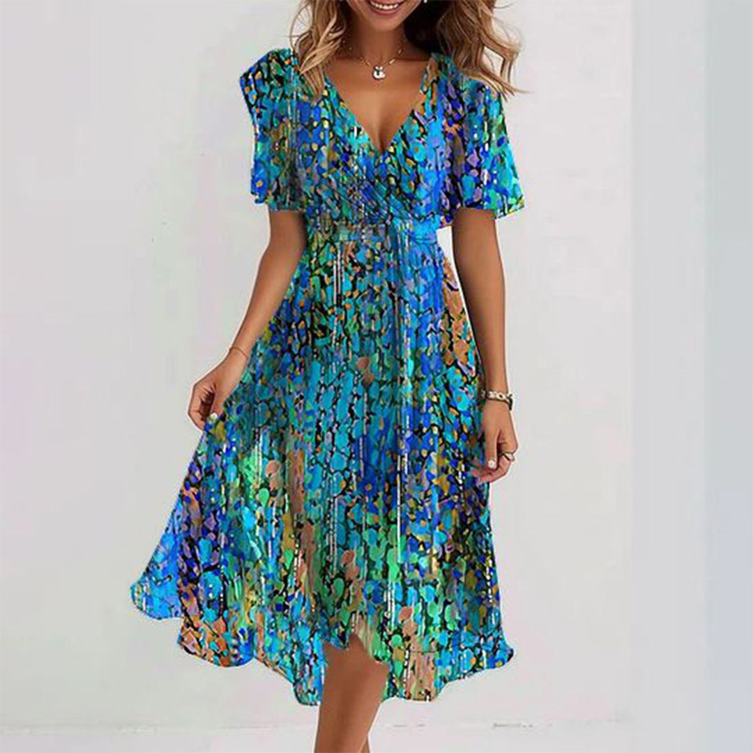 Avery | Printed V-Neck Flowy Dress