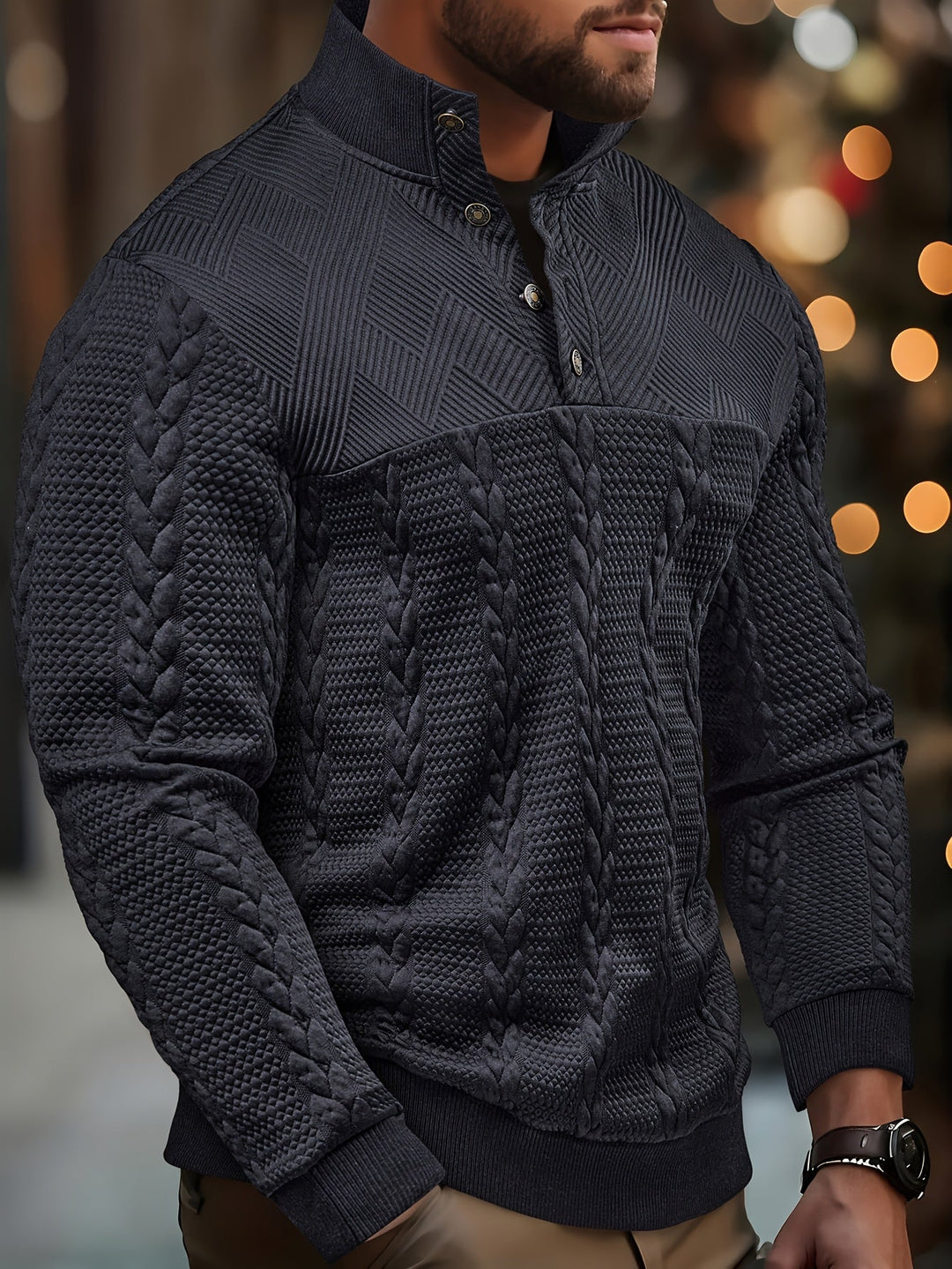Callum | Textured Stand-Collar Henley