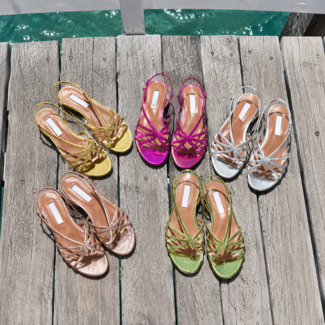 Amelia | Metallic Bow Flat Sandals
