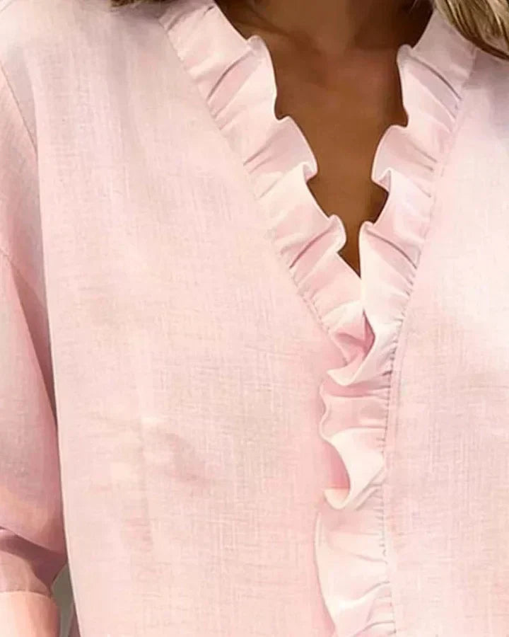 Cayla | Elegant V-neck Ruffles Blouse
