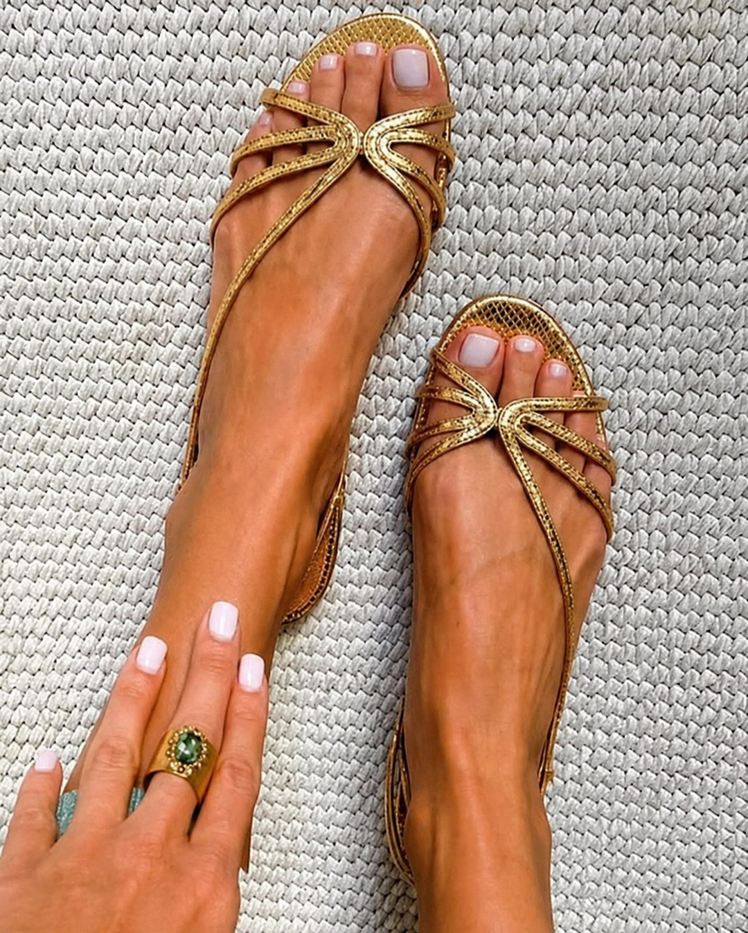 Amelia | Metallic Bow Flat Sandals