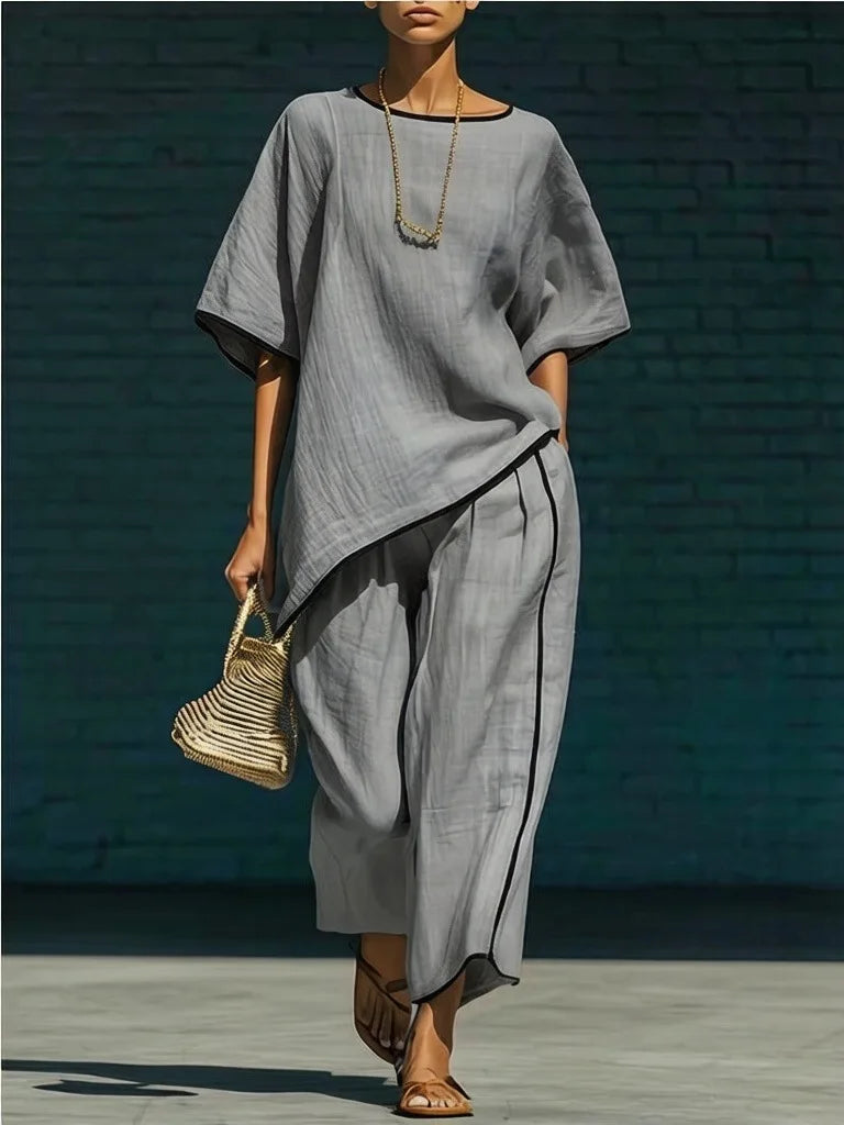 Anila Linen Cropped Pants Set