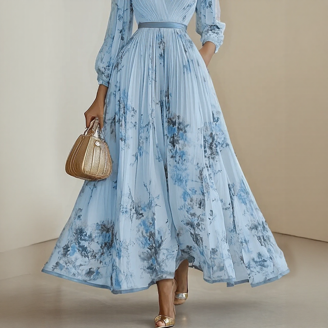 Alexia | Elegant Pleated Maxi V-Neck Dress