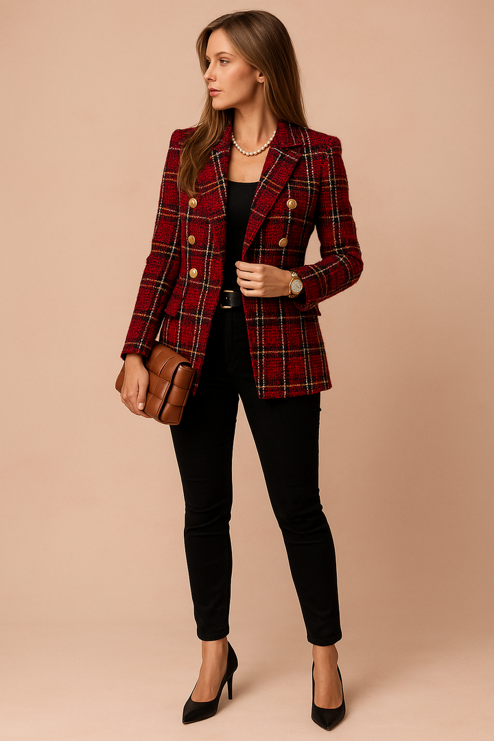 Camille Dubois | Tweed Check Blazer Jacket For Women