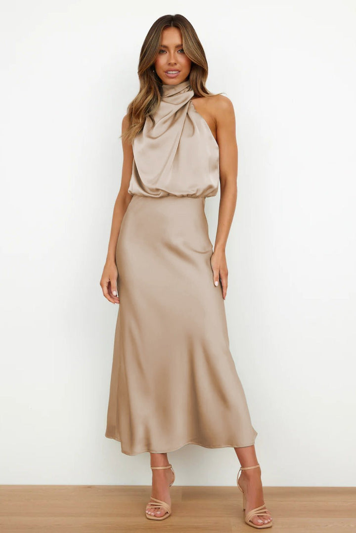 Aukje | - Elegante Abito Lungo Senza Maniche In Raso
