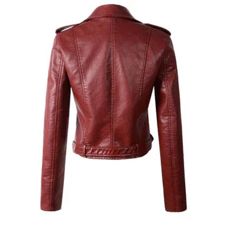 Aria | Women's Cropped Moto Faux Leather Jacket Belted Biker