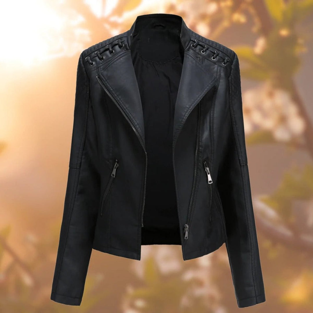 Amelia | Women's Moto-Style Zip-Up Faux Leather Biker Jacket