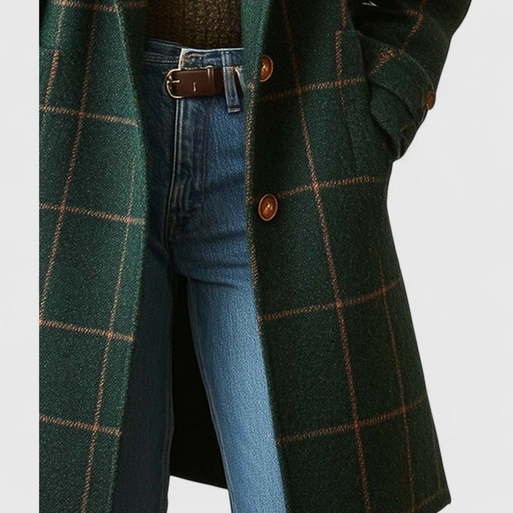 Aria | Women's Plaid Wool-Blend Longline Notch-Lapel Coat