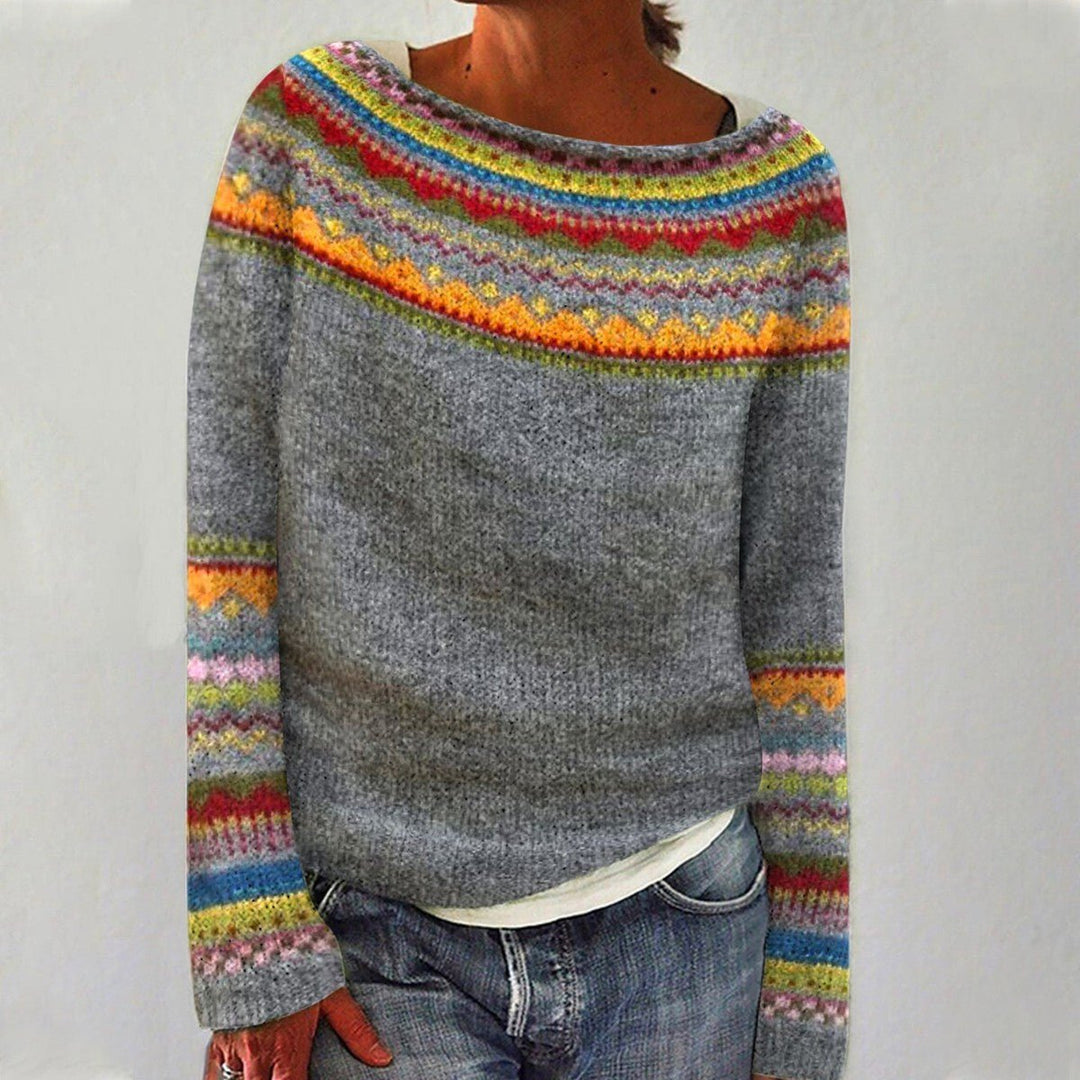 Aria - Women's Retro Colorful Striped Knit Pullover Sweater